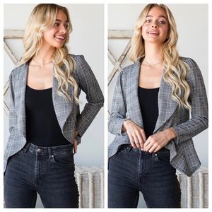 Monet Black & Ivory Plaid Open Shawl Blazer
